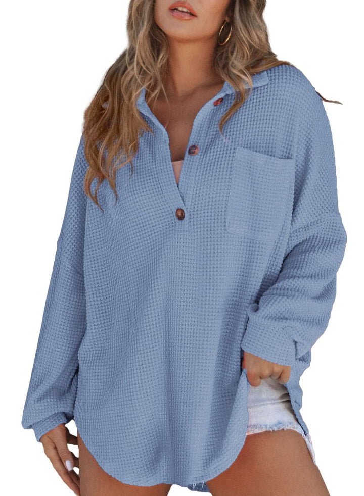 Damen Waffelstruktur-Hemd mit Knopfdetails Drune