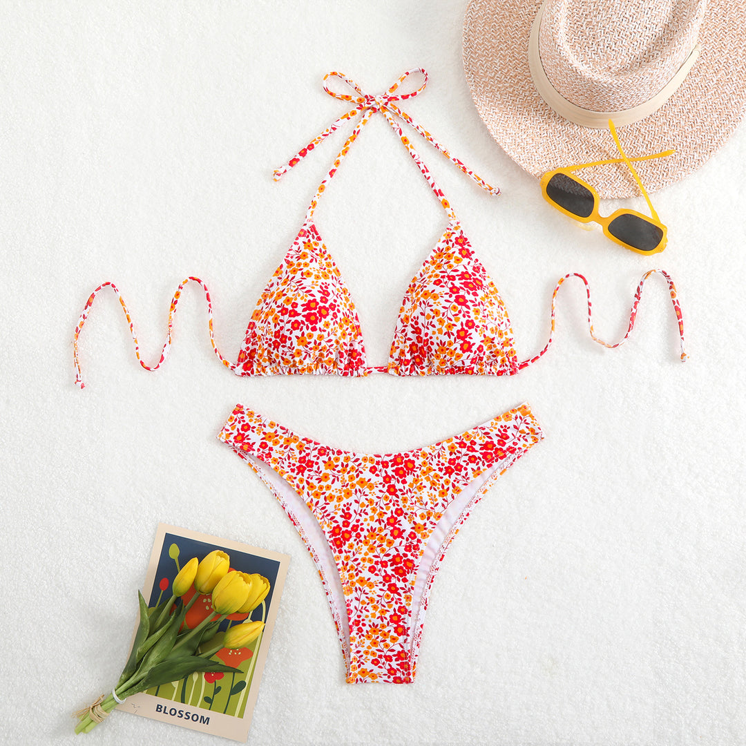 Damen Bikini mit floralem Muster und verstellbarem Halfter Drune
