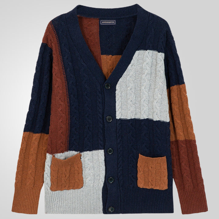 Herren Grobstrick Cardigan mit farbigen Akzenten und praktischen Taschen Drune