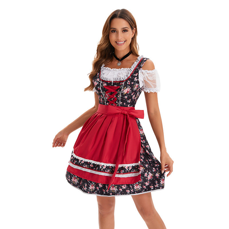 Damen nan kurzes traditionelles Dirndlkleid mit Spitzenbluse geschnürtem Mieder und Schürze Drune
