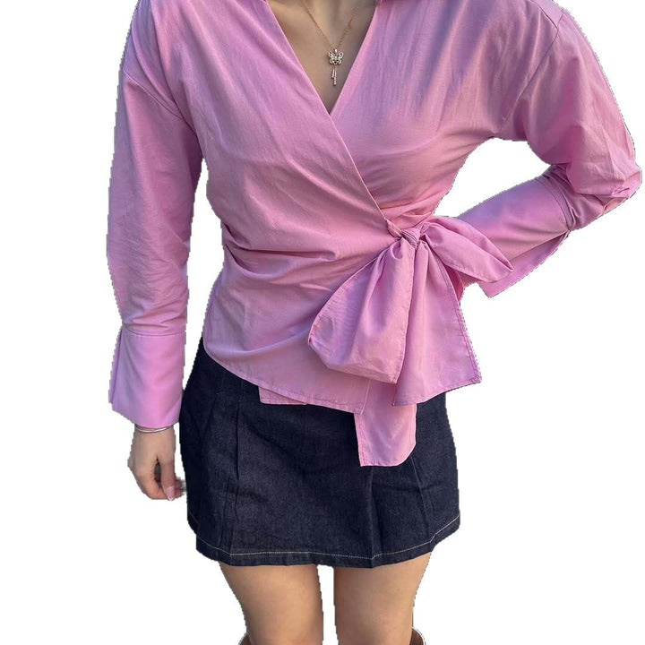Damen Wickelbluse mit Bindeband und elegantem Kragen Drune