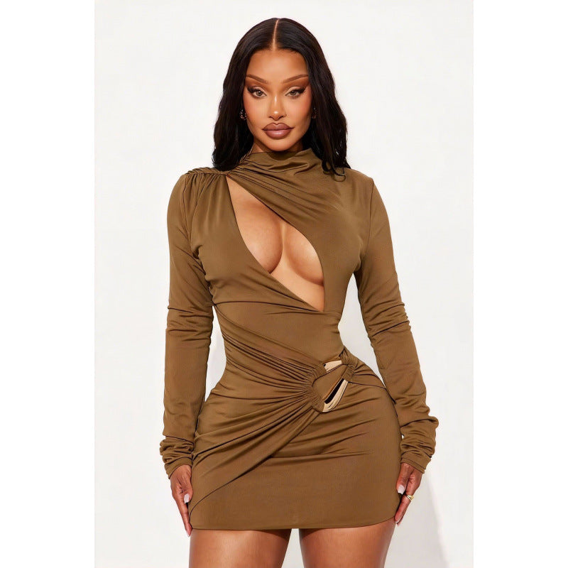 Damen Enganliegendes Minikleid mit raffiniertem Wickeldesign und tiefem Ausschnitt Drune