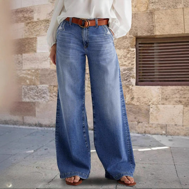 Damen Weit geschnittene Jeanshose mit hohem Bund Drune