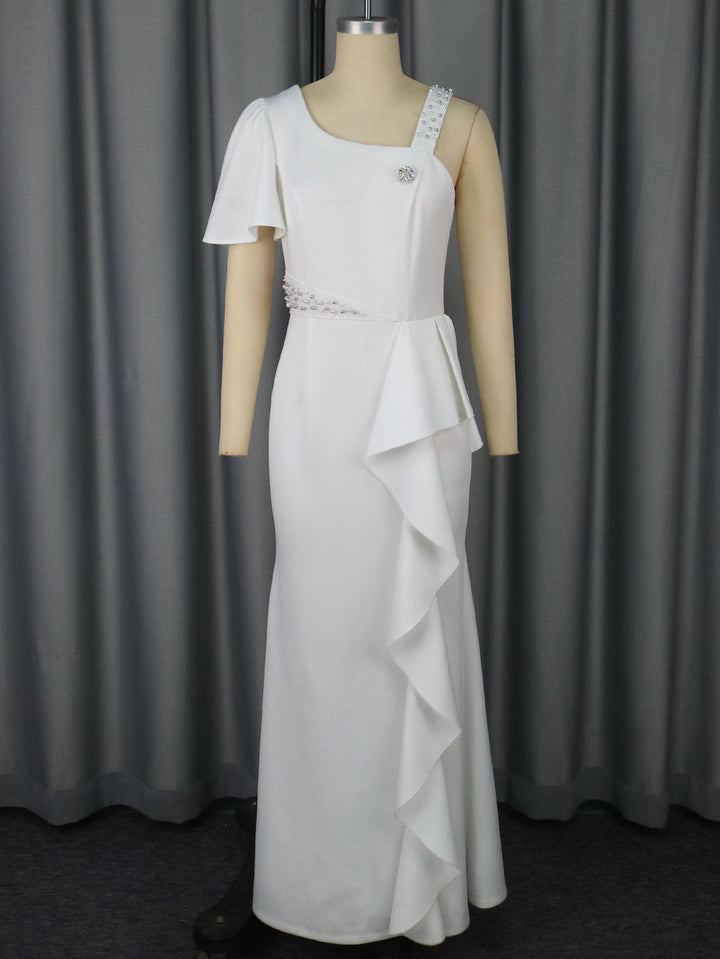 Damen Elegantes Abendkleid mit asymmetrischem Schnitt und Rüschen Drune