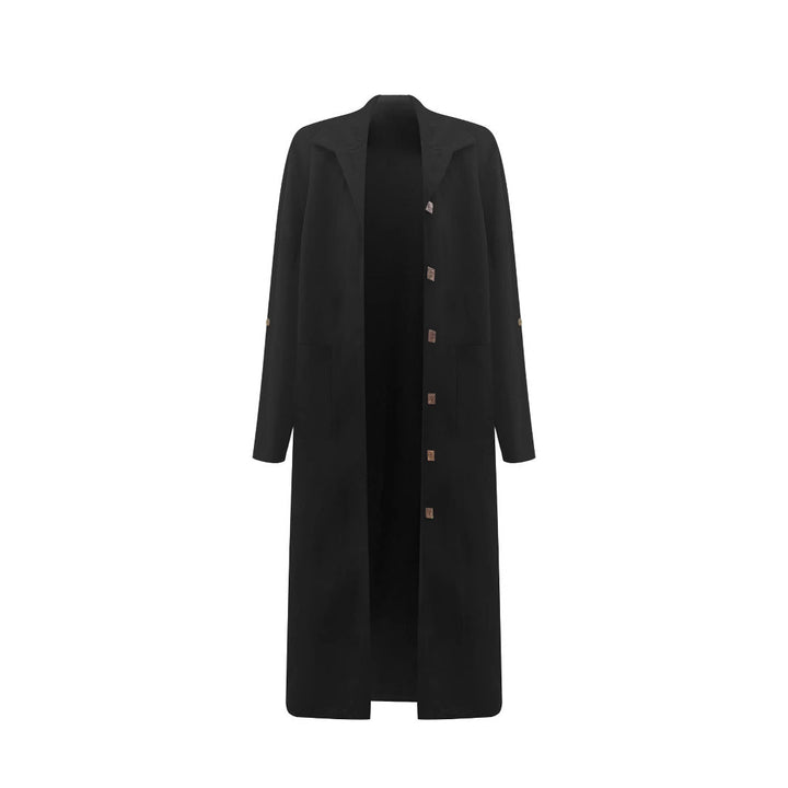 Damen Lange Oversized Jacke mit eleganten Knopfdetails und tiefem Kragen Drune