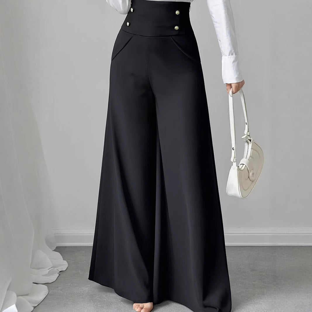 Damen Hochtaillierte Palazzo-Hose mit dekorativen Knöpfen Drune