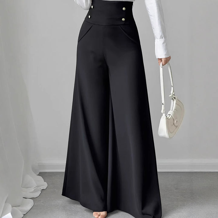 Damen Hochtaillierte Palazzo-Hose mit dekorativen Knöpfen Drune