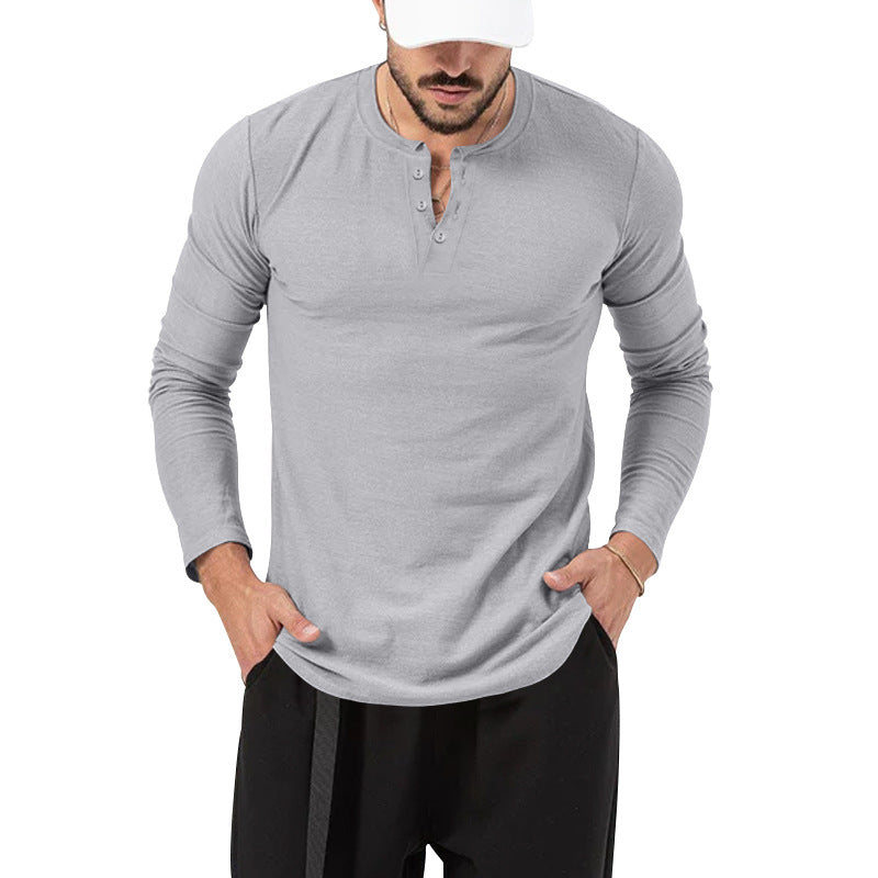Herren Langarm Henley-Shirt mit modischem Knopfverschluss Drune
