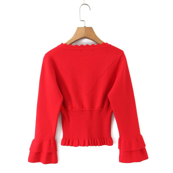 Damen eigensinnig geschnittene Strickjacke mit Rüschendetails Drune