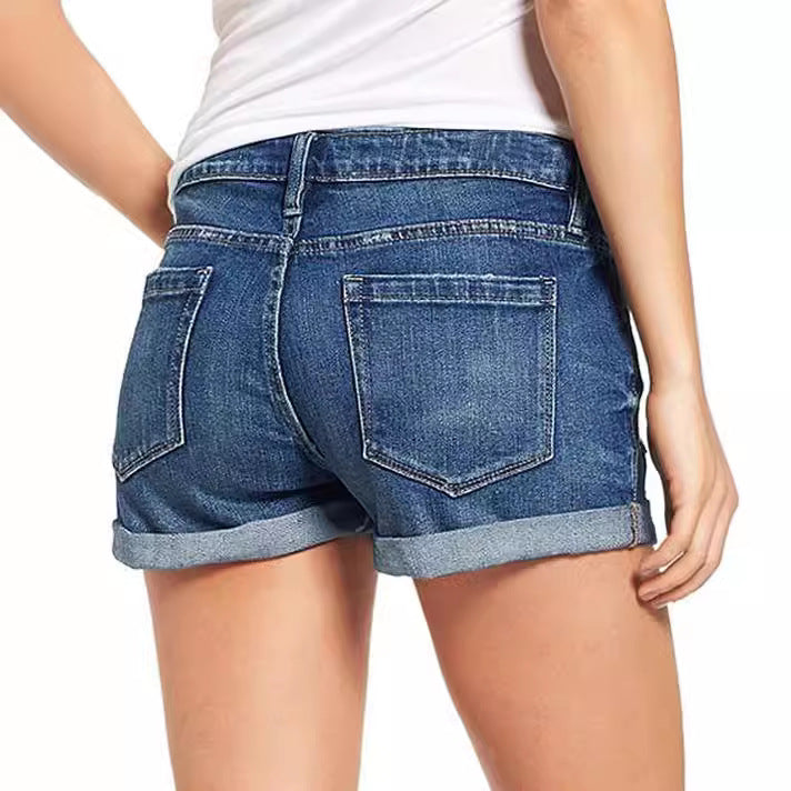 Damen modische Destroyed Denim-Shorts mit umgeschlagenem Saum Drune