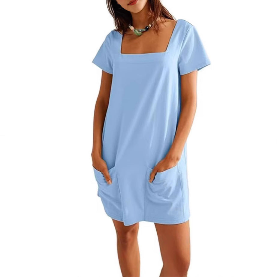 Damen Freizeitkleid mit quadratischem Ausschnitt und seitlichen Taschen Drune