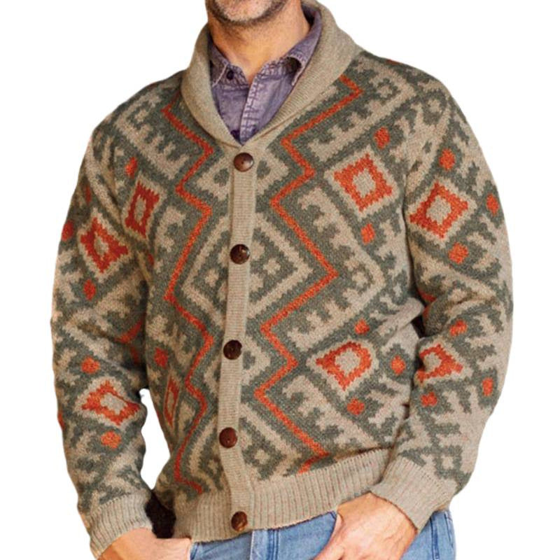 Herren Strickjacke mit geometrischem Muster und gemütlichem Schalkragen Drune