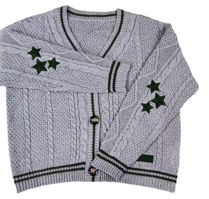 Damen Grobstrickjacke mit Sternen-Details und dekorativen Knöpfen Drune