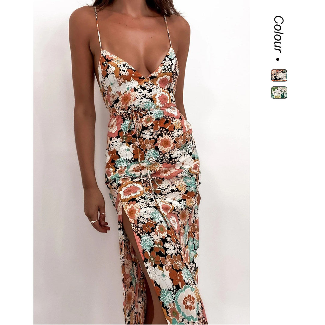 Damen Chic Freizeitkleid mit tiefem Schlitz und elegantem V-Ausschnitt Drune
