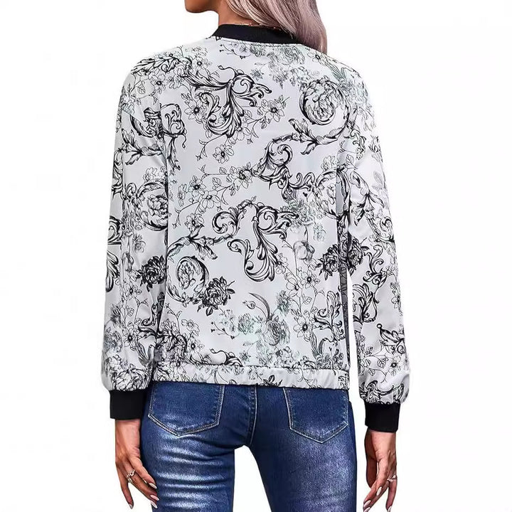 Damen Bomberjacke mit floralem Muster und elastischen Bündchen Drune