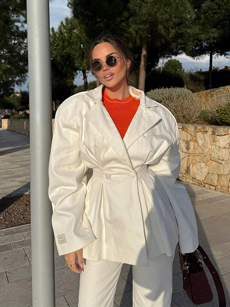 Damen modische Oversized-Blazerjacke mit ausgefallenem Schnitt Drune