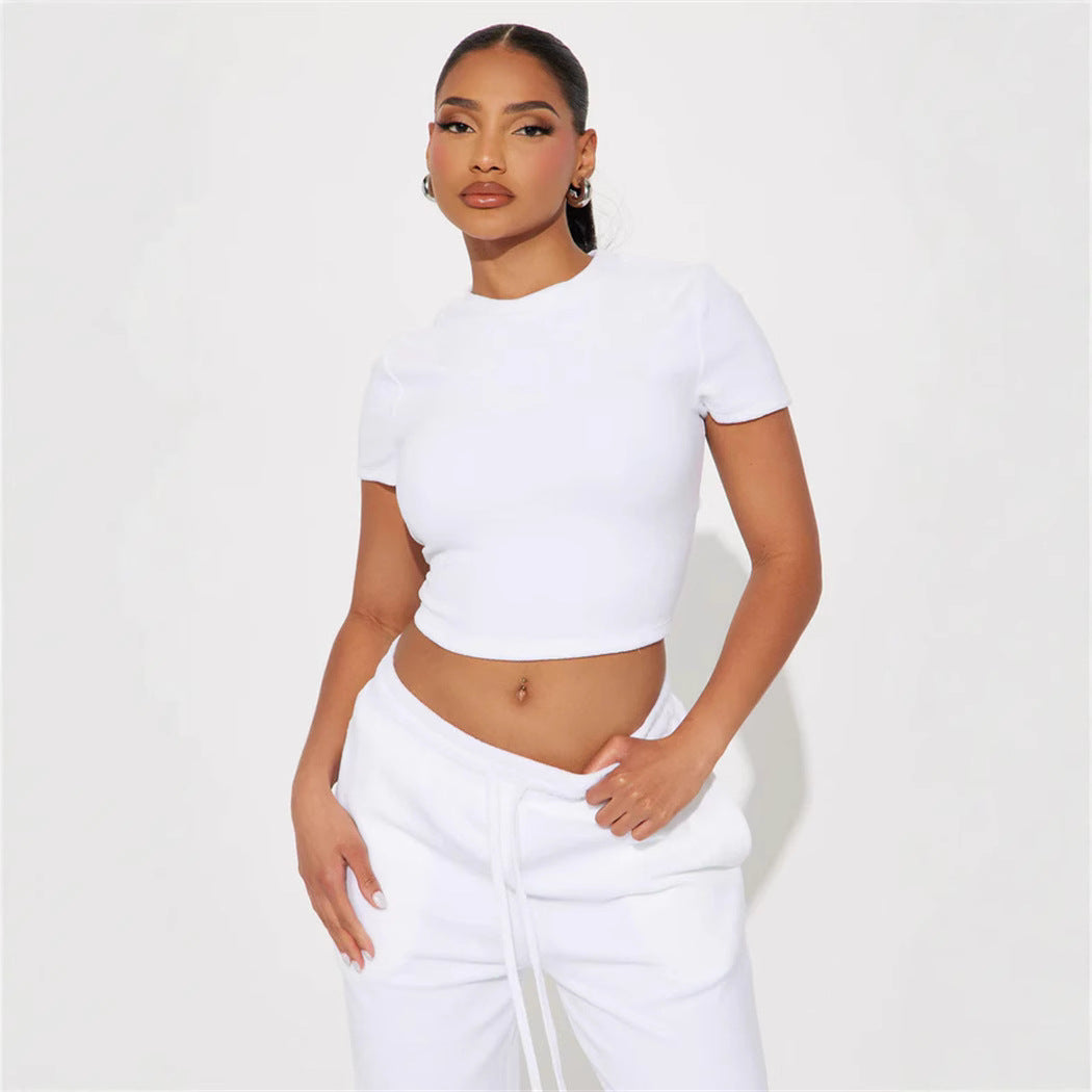 Damen Kuscheliges Fleece-Loungewear-Set mit cropped Oberteil und weiter Hose Drune