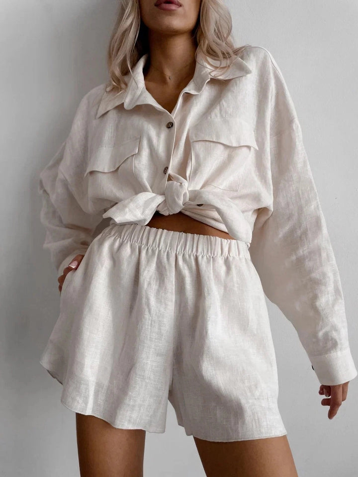 Damen Elegantes Loungewear-Set aus leichtem Leinen mit femininer Silhouette Drune