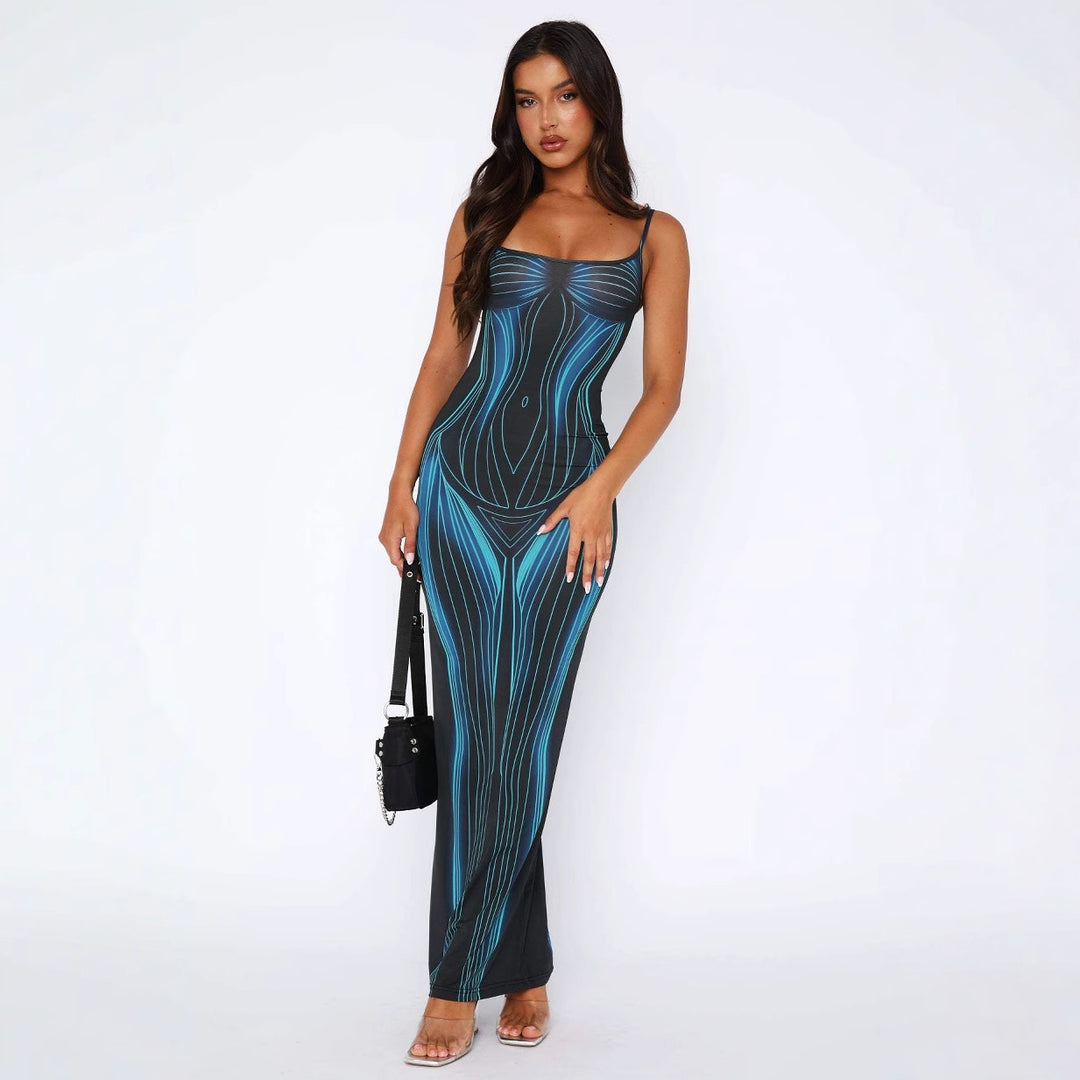 Damen Maxikleid mit grafischem Design und taillierter Passform Drune