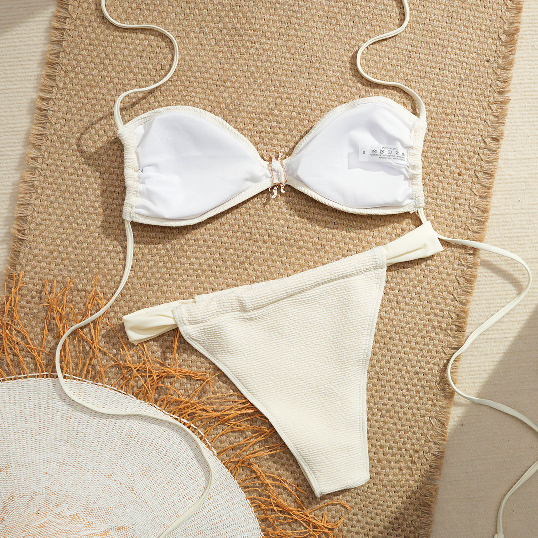 Damen Bikini-Set mit elegantem gefaltetem Oberteil und modischem Knoten Drune