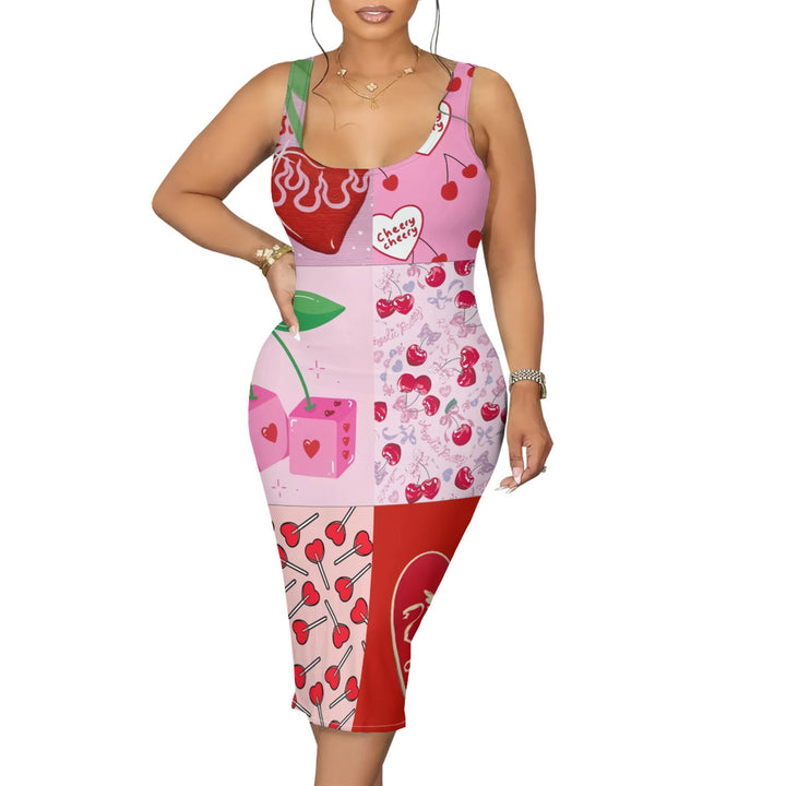 Damen Figurbetontes Sommerkleid mit kreativem Druck Drune