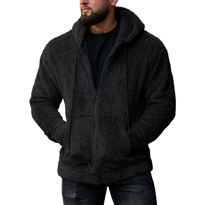 Herren nan Teddyplüsch Zip-Hoodie mit übergroßer Kapuze, verdecktem Reißverschluss und Eingrifftaschen Drune