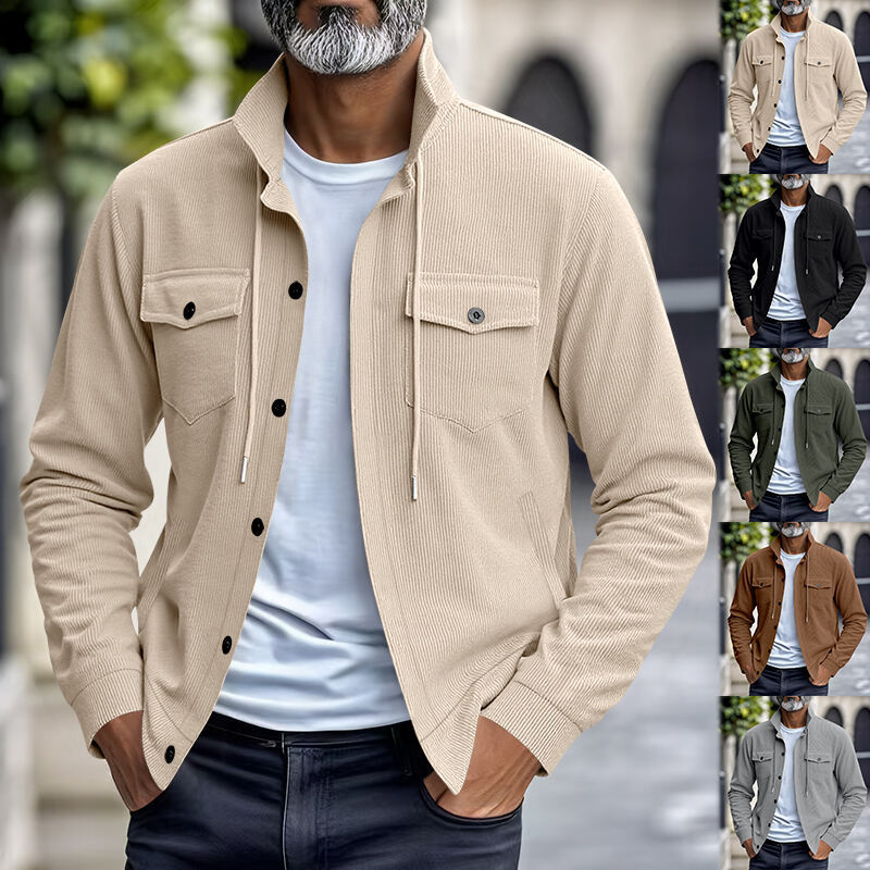 Herren nan Kord-Überhemdjacke mit aufgesetzten Brusttaschen, strukturierter Rippenqualität und durchgehender Knopfleiste Drune