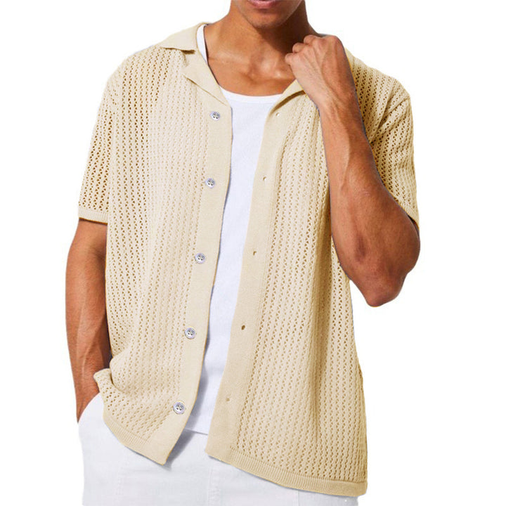 Herren atmungsaktives Kurzarm-Strickhemd mit offenem Design Drune