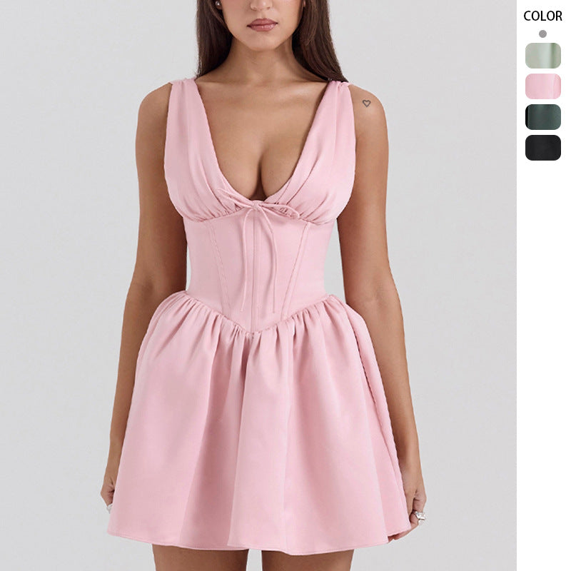 Damen Minikleid mit elegantem Wickelausschnitt und voluminösem Rock Drune