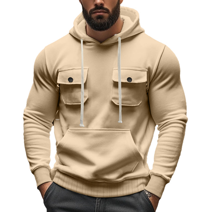 Herren nan sportiver Kapuzenpullover mit aufgesetzten Klappentaschen, Kängurutasche und schmalem Saum Drune