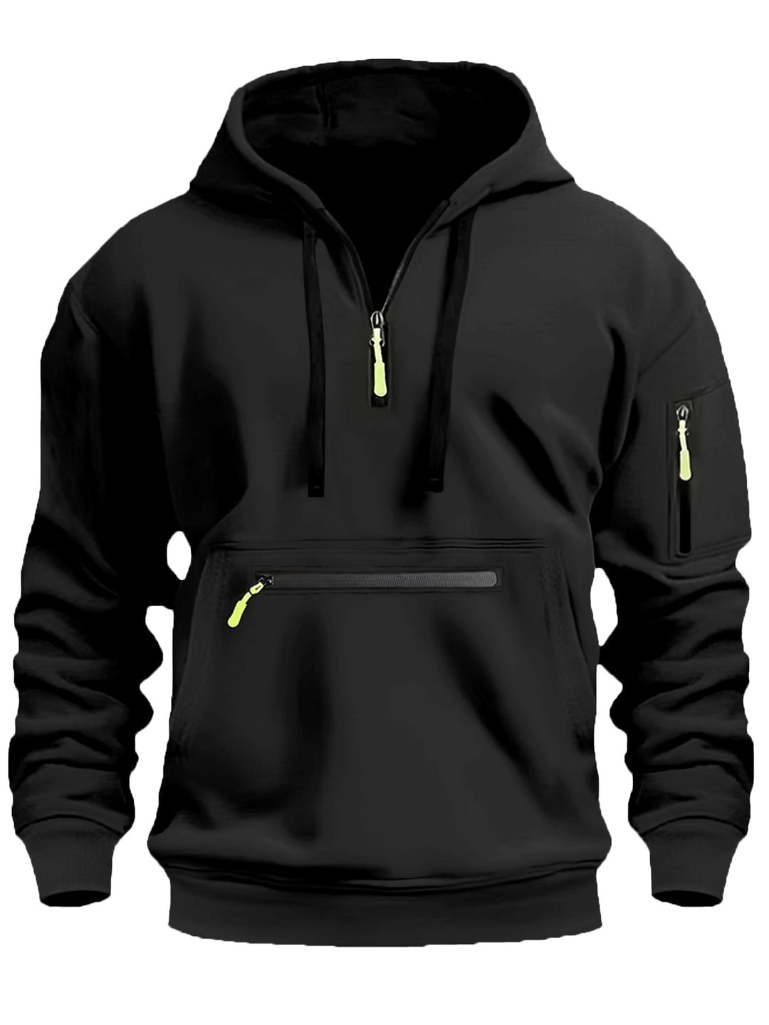 Herren nan technischer Halbzip Kapuzenpullover mit frontaler Reißverschlusstasche und Ärmel-Tasche Drune