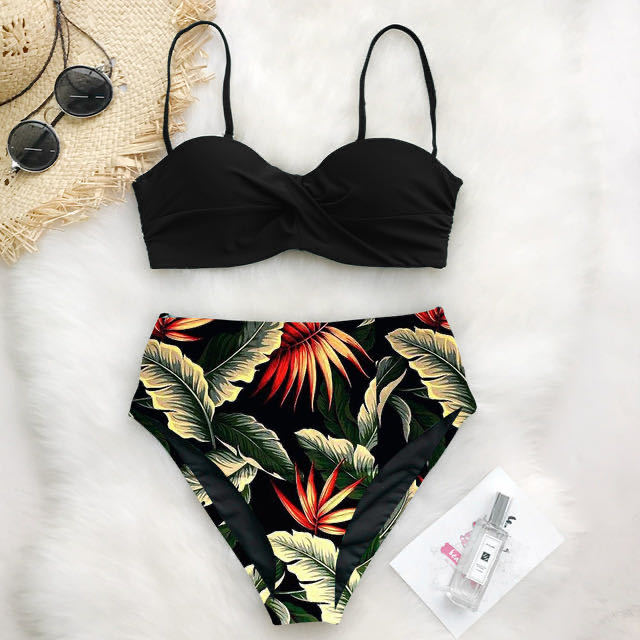 Damen Hoch tailliertes Bikini-Set mit floralem Oberteil Drune