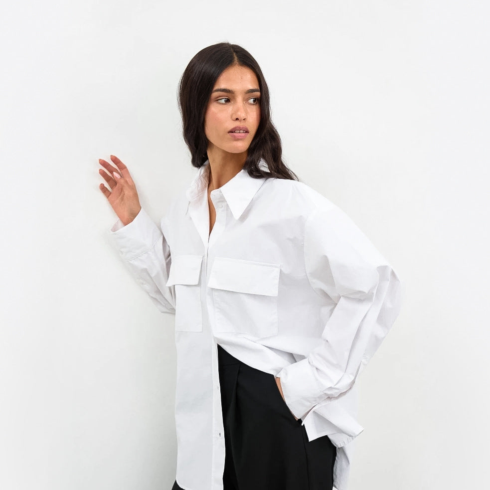 Damen Oversized Hemdbluse mit aufgesetzten Taschen und modernem Schnitt Drune