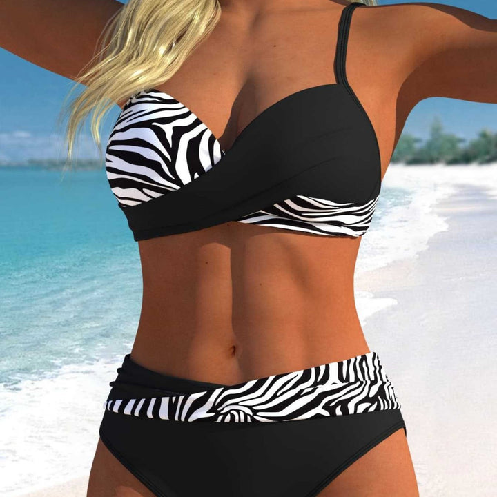 Damen Sportliches Bikini-Set mit Wickeldesign und hohem Bund Drune