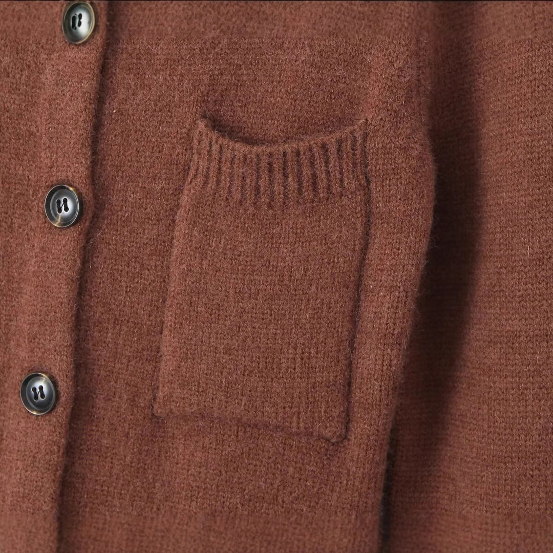 Damen lange Strickjacke mit Taschen und Knopfverschluss Drune