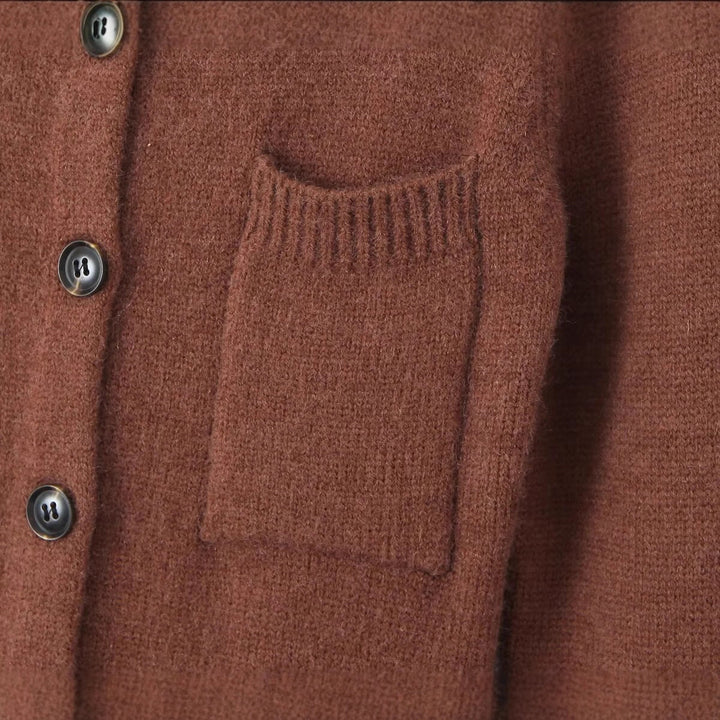 Damen lange Strickjacke mit Taschen und Knopfverschluss Drune