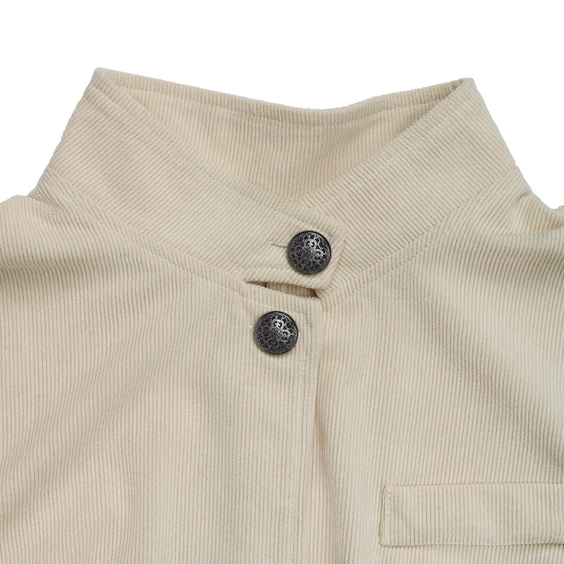Damen modische Blazerjacke mit Stehkragen und Druckknopfverschluss Drune