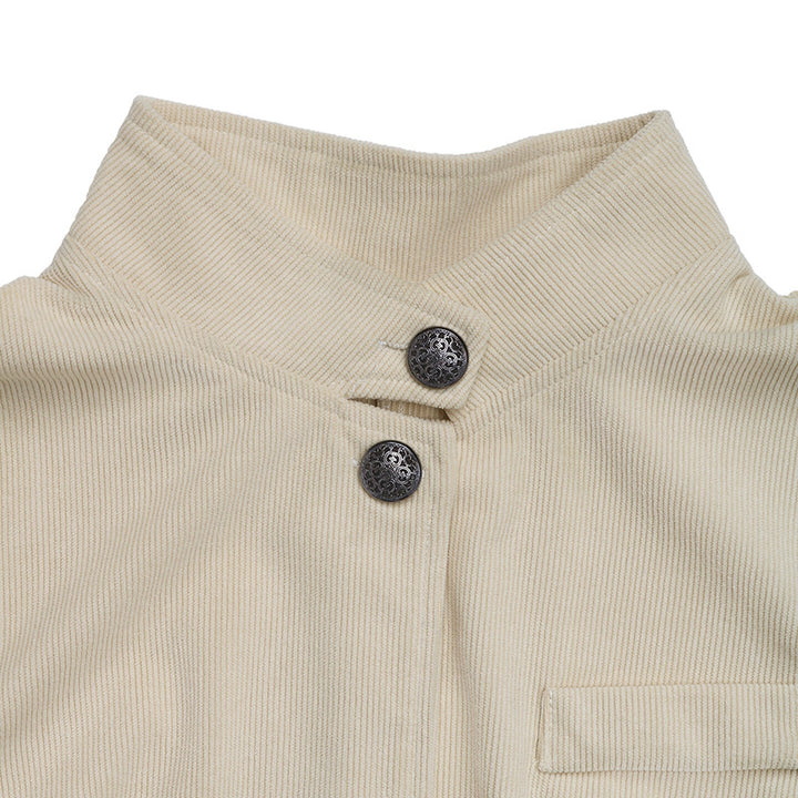 Damen modische Blazerjacke mit Stehkragen und Druckknopfverschluss Drune