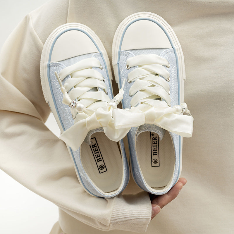 Damen Bequeme Plattform-Sneaker mit verspielten Schnürsenkeln und eleganter Oberfläche Drune