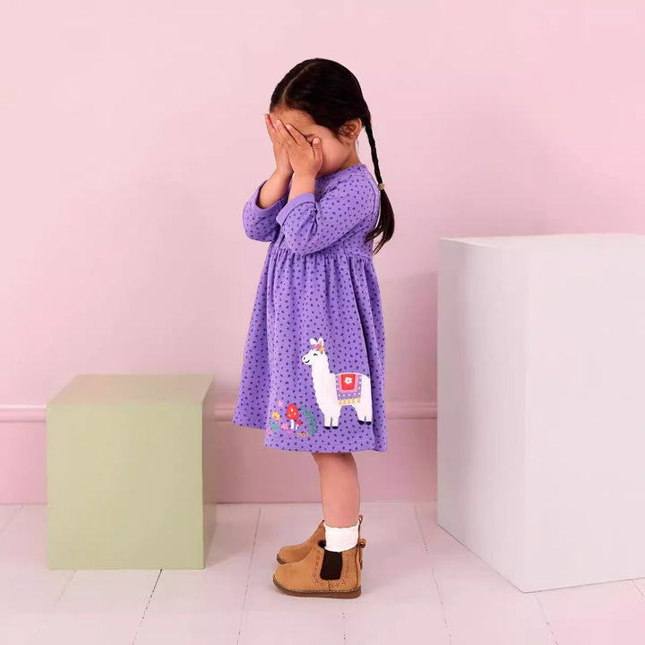 Mädchen Freizeitkleid mit süßer Lama-Applikation Drune