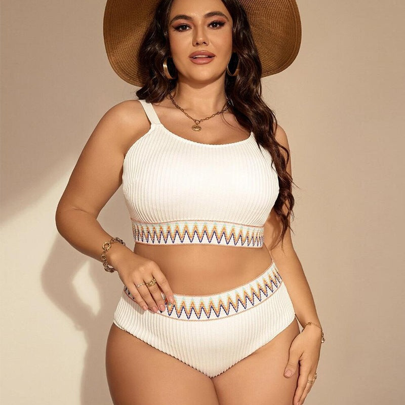 Damen Crop-Top Bikini-Set mit hohem Bund und dekorativem Muster Drune