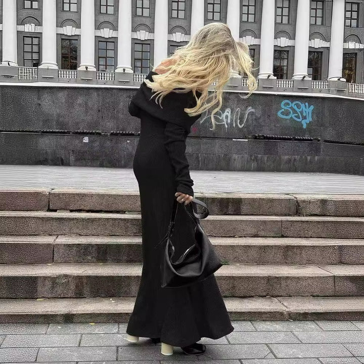 Damen Elegantes Strickmaxikleid mit Off-Shoulder-Ausschnitt und figurbetontem Schnitt Drune