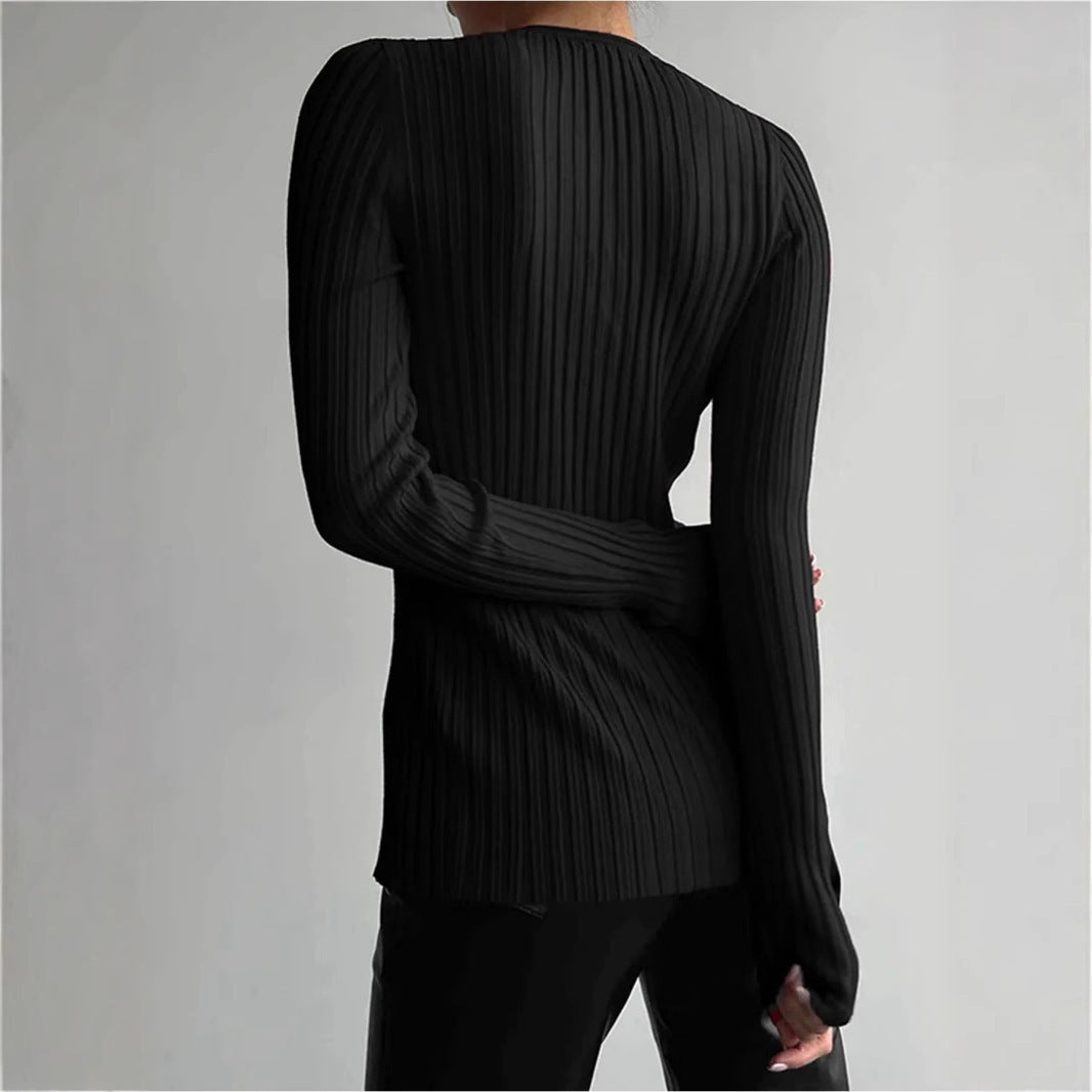 Damen modischer Strickpullover mit V-Ausschnitt Drune