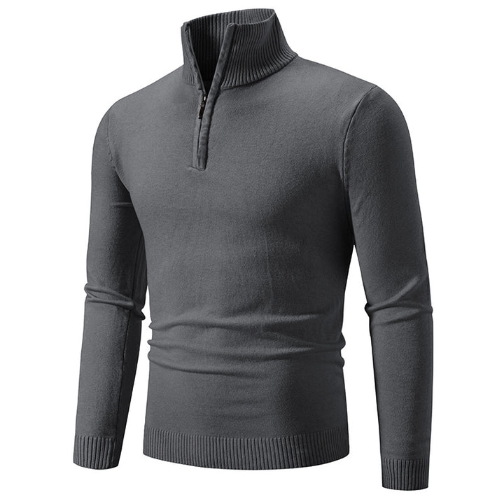 Herren nan Feinstrick-Halbzip-Pullover mit Rippen-Stehkragen und schmaler Passform Drune