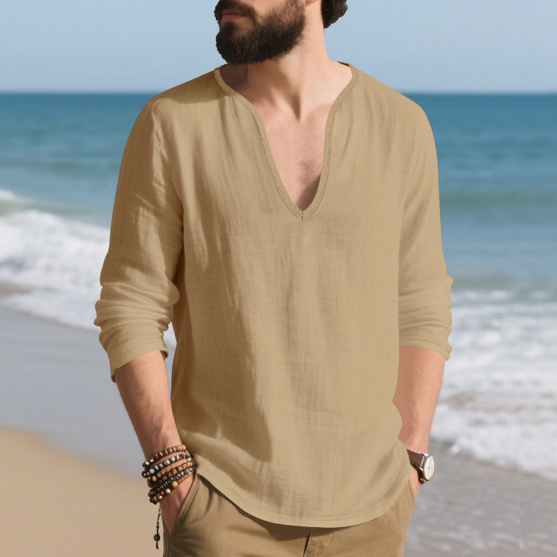 Herren lässiges Langarmshirt mit V-Ausschnitt aus hochwertigem Baumwollmix Drune