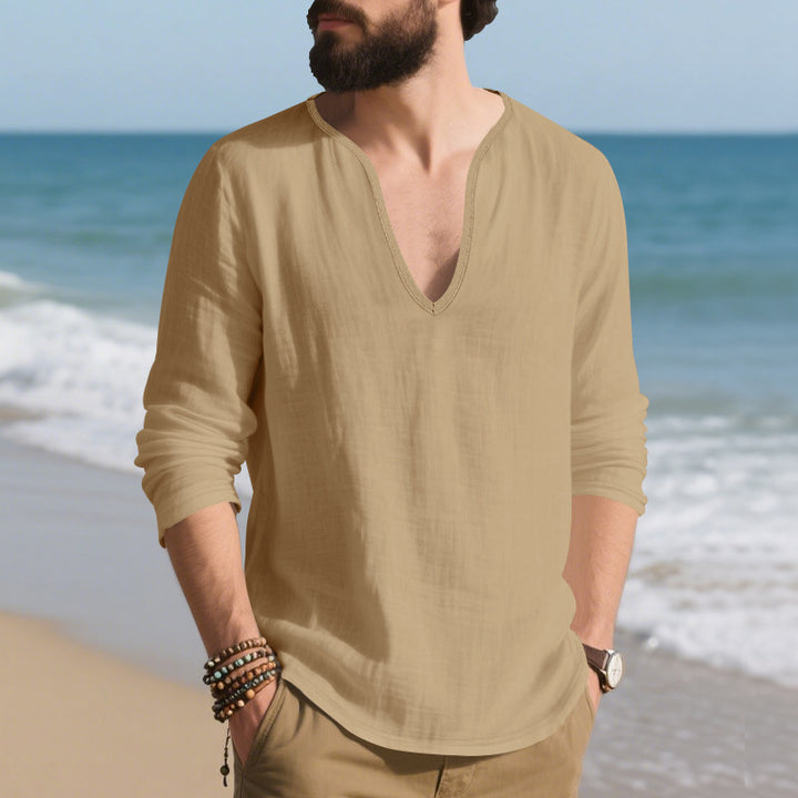 Herren lässiges Langarmshirt mit V-Ausschnitt aus hochwertigem Baumwollmix Drune