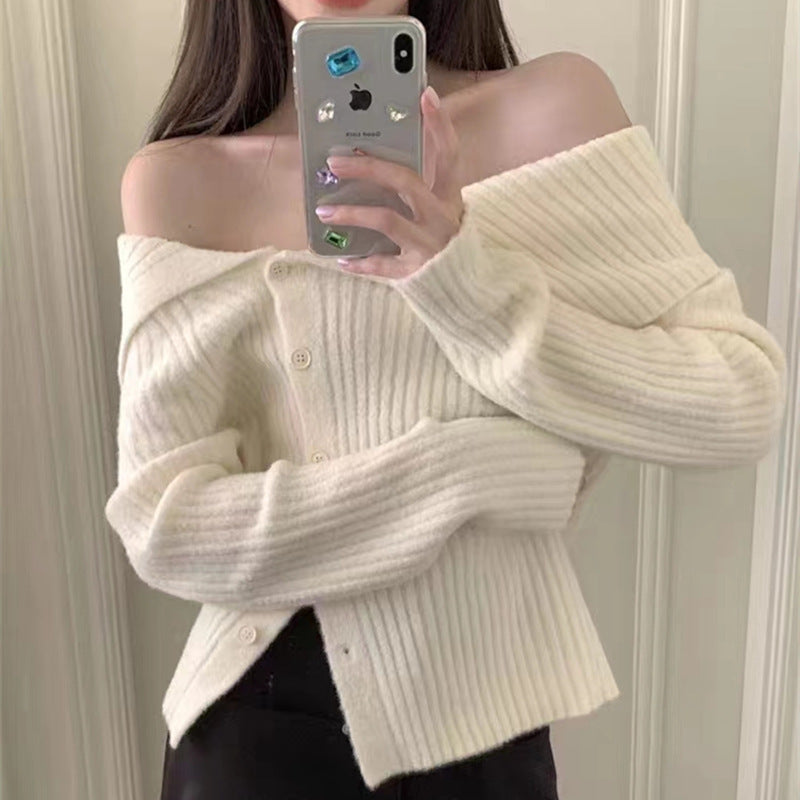Damen feiner Strickcardigan mit modischem Kragen Drune