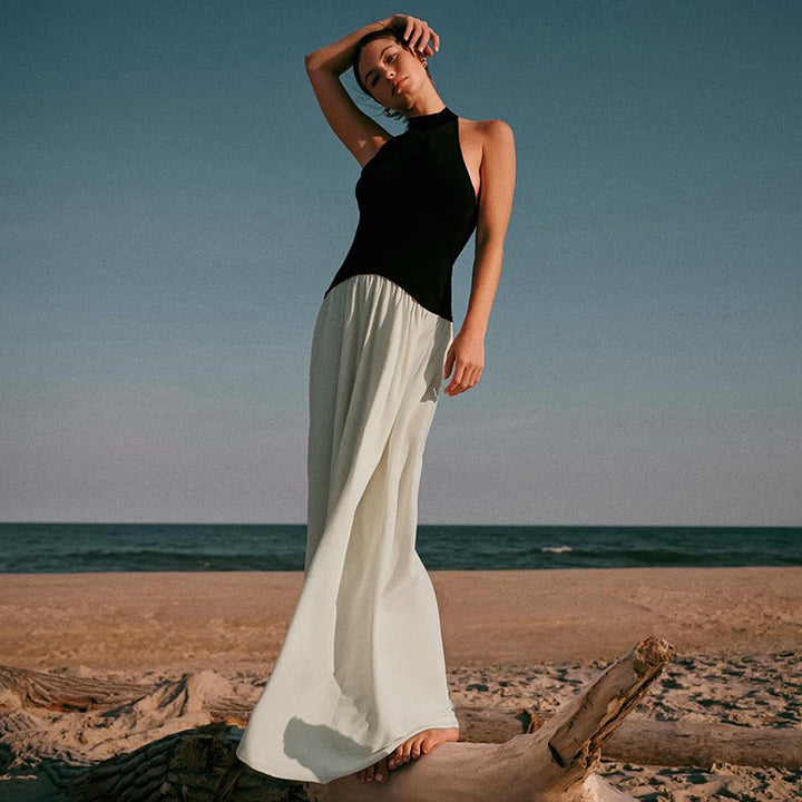 Damen Elegantes Maxikleid mit hochgeschlossenem Design und zwei Farbdetails Drune