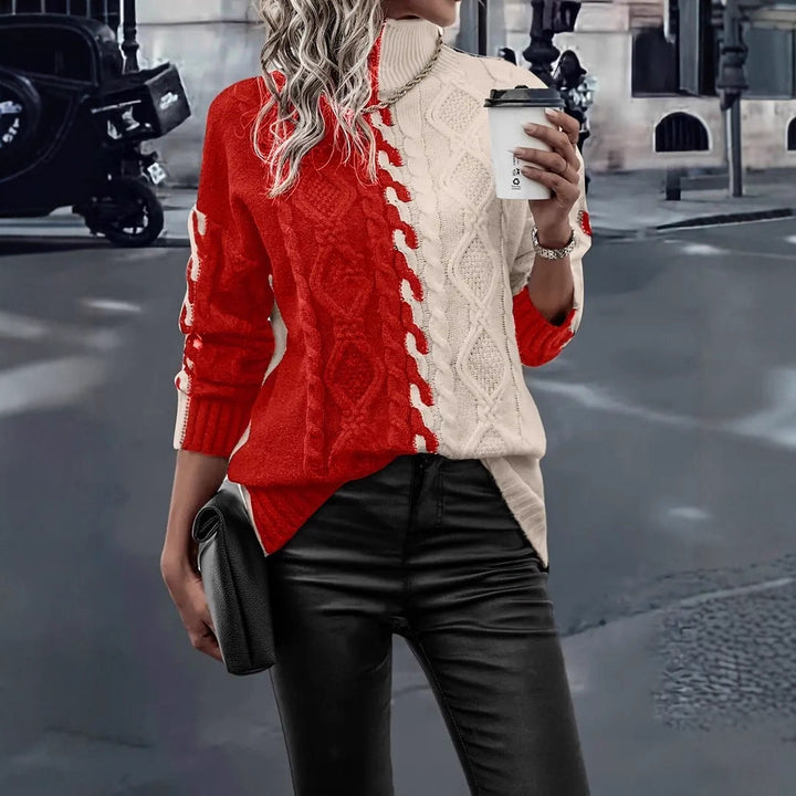 Damen Strickpullover mit stylischem Farbwechsel und Zopfdesign Drune