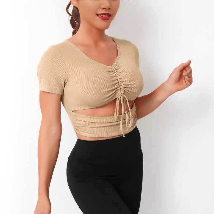 Damen Cropped Top mit Schnürung und V-Ausschnitt Drune